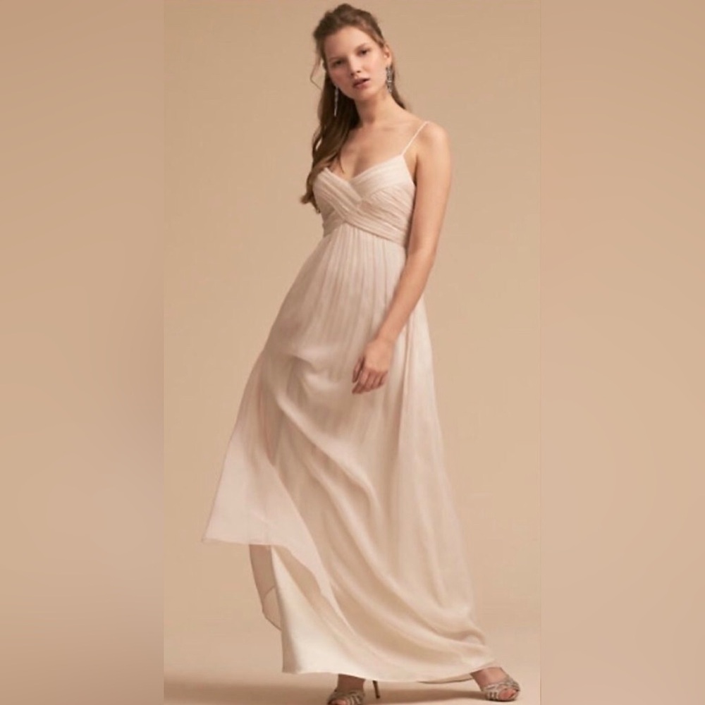 Anthropologie BHLDN Cream Brigitte Pleated Formal Maxi Dress Womens Size S